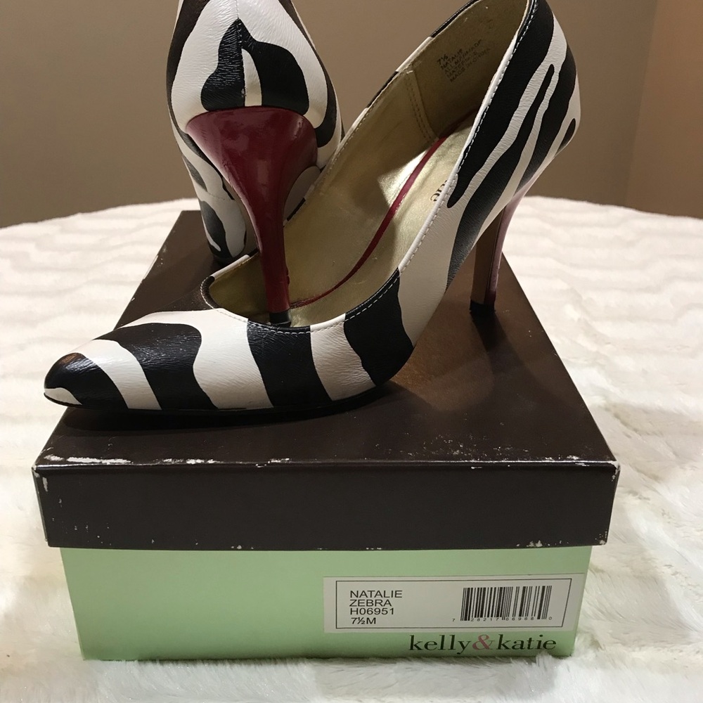 Kelly & Katie Zebra Pattern with Red Heels Size 7.5